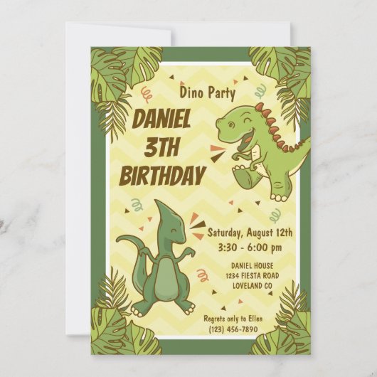 Drie Rex Kinder Dinosaurus 3e Verjaardagsfeest Kaart (Voorkant)