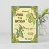 Drie Rex Kinder Dinosaurus 3e Verjaardagsfeest Kaart (Staand voorkant)