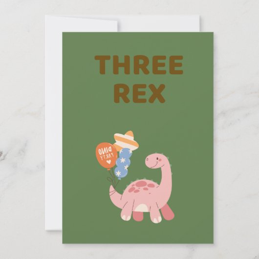 Drie Rex Kinder Dinosaurus 3e Verjaardagsfeest Kaart (Achterkant)