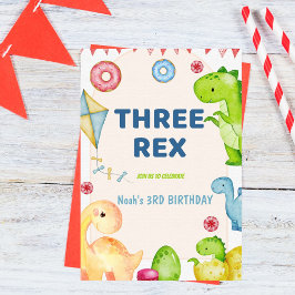 Drie Rex Kinder Dinosaurus 3e Verjaardagsfeest Kaart