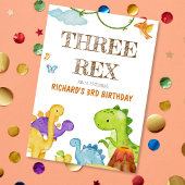 Drie Rex Kinder Dinosaurus 3e Verjaardagsfeest Kaart