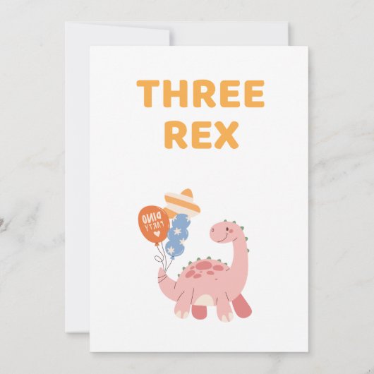 Drie Rex Kinder Dinosaurus 3e Verjaardagsfeest Kaart (Achterkant)