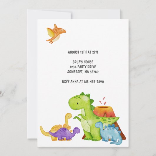 Drie Rex Kinder Dinosaurus 3e Verjaardagsfeest Kaart (Achterkant)