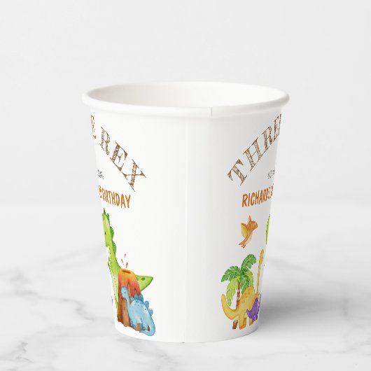 Drie Rex Kinder Dinosaurus 3e Verjaardagsfeest Papieren Bekers (Rechts)