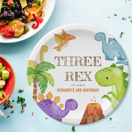 Drie Rex Kinder Dinosaurus 3e Verjaardagsfeest Papieren Bordje