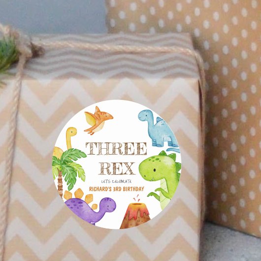 Drie Rex Kinder Dinosaurus 3e Verjaardagsfeest Ronde Sticker