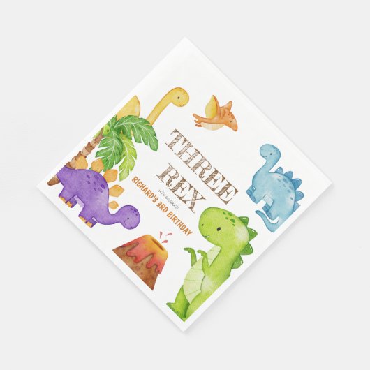 Drie Rex Kinder Dinosaurus 3e Verjaardagsfeest Servet (Hoek)