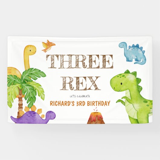Drie Rex Kinder Dinosaurus 3e Verjaardagsfeest Spandoek (Horizontaal)
