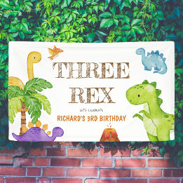 Drie Rex Kinder Dinosaurus 3e Verjaardagsfeest Spandoek