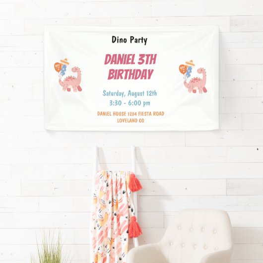 Drie Rex Kinder Dinosaurus 3e Verjaardagsfeest Spandoek (Insitu)