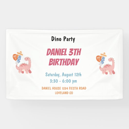 Drie Rex Kinder Dinosaurus 3e Verjaardagsfeest Spandoek (Horizontaal)