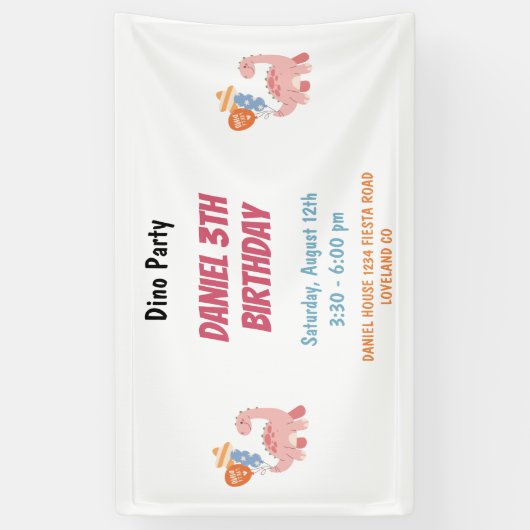 Drie Rex Kinder Dinosaurus 3e Verjaardagsfeest Spandoek (Verticaal)