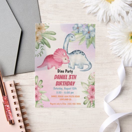 Drie Rex Kinder Dinosaurus 3e Verjaardagsfeest Vellum Uitnodigingen (Huwelijk)