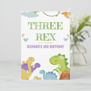 Drie Rex Kinder illustratie 3e verjaardagsfeestje Kaart