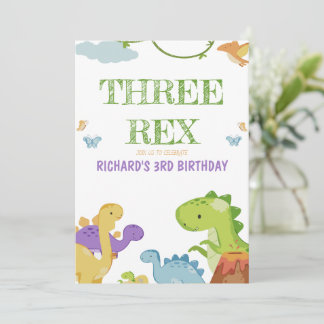 Drie Rex Kinder illustratie 3e verjaardagsfeestje Kaart