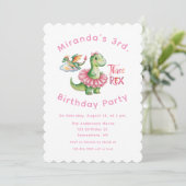 Drie Rex Meisje 3e Verjaardagsfeest Kaart (Staand voorkant)