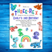 Drie-Rex Meisjes 3e Verjaardag Dinosaur Party Dino Kaart