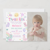 Drie Rex Pastel Dinosaurus 3e Verjaardag Foto Kaart (Voorkant)