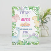 Drie Rex, Pastel Dinosaurus 3e Verjaardag Kaart (Staand voorkant)