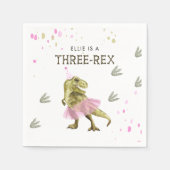 Drie Rex & Pink Tutu Dinosaurus Verjaardagsfeest Servet (Voorkant)