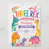 DRIE REX Regenboog Dinosaurussen Meisjes Verjaarda Kaart (Voorkant)