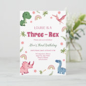 Drie-Rex Roze Dinosaur Girl derde verjaardag Kaart (Staand voorkant)