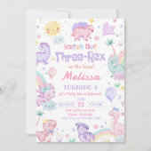 Drie Rex Roze Dinosaurus 3e Verjaardagsfeest Kaart (Voorkant)