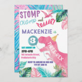 Drie-Rex Roze Meisje Dinosaurus 3e Derde Verjaarda Kaart (Voorkant / Achterkant)