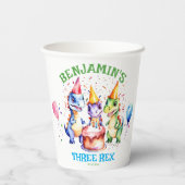 Drie rex schattige dinosaurussen verjaardag servie papieren bekers (Achterkant)