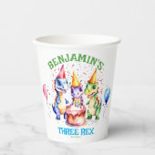 Drie rex schattige dinosaurussen verjaardag servie papieren bekers (Voorkant)