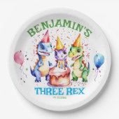 Drie rex schattige dinosaurussen verjaardag servie papieren bordje (Voorkant)