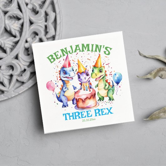 Drie rex schattige dinosaurussen verjaardag servie servet
