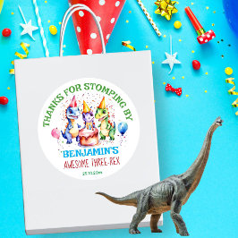 Drie rex schattige dinosaurussen verjaardagsfeestj ronde sticker