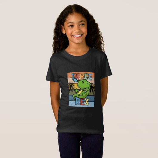 Drie Rex T-Rex 3e Verjaardag - Schattige Kawaii T T-shirt (Voorkant volledig)