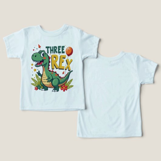Drie Rex T-Shirt: Drie jaar Dino Fun! (Ontwerp Voorkant & Achterkant)