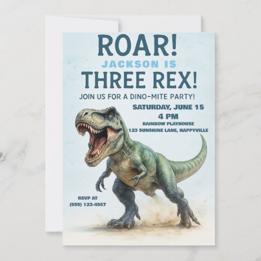 Drie Rex Verjaardag - Jongens T-Rex Dinosaurus Dag Kaart (Voorkant)