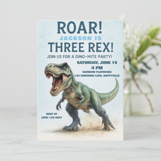 Drie Rex Verjaardag - Jongens T-Rex Dinosaurus Dag Kaart (Staand voorkant)