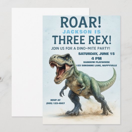 Drie Rex Verjaardag - Jongens T-Rex Dinosaurus Dag Kaart (Voorkant / Achterkant)