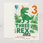 Drie Rex Verjaardag Uitnodiging Jongen – Dinosauru (Voorkant / Achterkant)