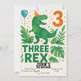 Drie Rex Verjaardag Uitnodiging Jongen – Dinosauru