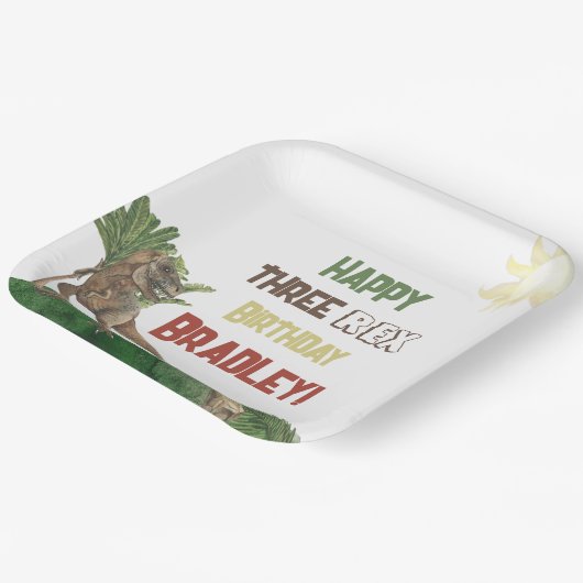 Drie Rex Verjaardag Waterverf Dino Papier Bord (Gebogen)