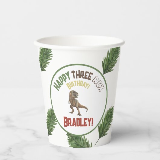 Drie Rex Verjaardag Waterverf Dino Papieren Bekers (Voorkant)