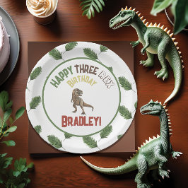 Drie Rex Verjaardag Waterverf Dino Papieren Bordje
