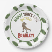 Drie Rex Verjaardag Waterverf Dino Papieren Bordje (Voorkant)