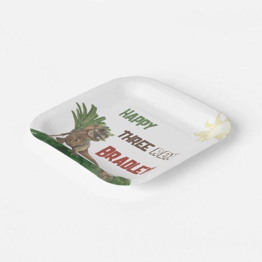 Drie Rex Verjaardag Waterverf Papieren Bordje (Gebogen)