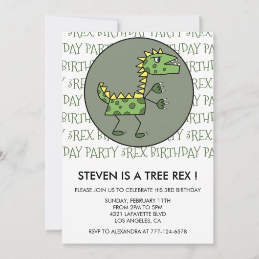 Drie rex verjaardagsuitnodiging dinosaurus 3e kind kaart (Voorkant)