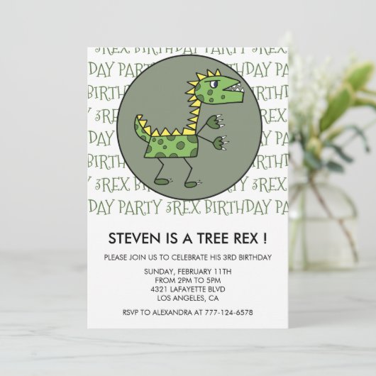 Drie rex verjaardagsuitnodiging dinosaurus 3e kind kaart (Staand voorkant)