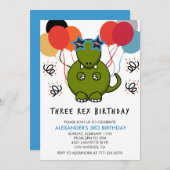 Drie rex verjaardagsuitnodiging dinosaurus 3rd Coo Kaart (Voorkant / Achterkant)