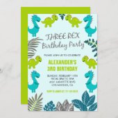 Drie rex verjaardagsuitnodiging dinosaurus 3rd Coo Kaart (Voorkant / Achterkant)