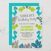 Drie rex verjaardagsuitnodiging dinosaurus 3rd Coo Kaart (Voorkant / Achterkant)